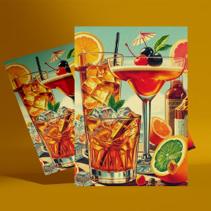 Carte Postale Illustration Coktail vintage