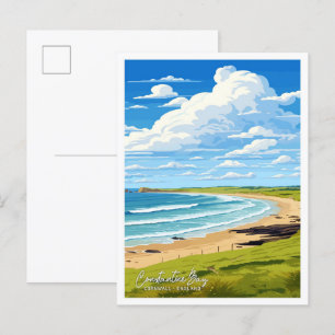 Carte Postale Illustration Constantine Bay Cornwall Art Travel
