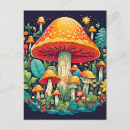 Carte Postale Illustration créative de la forêt de champignons A