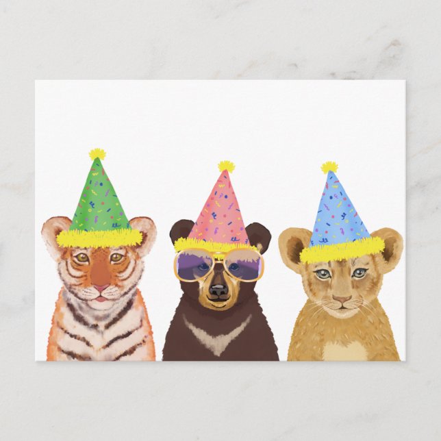 Carte Postale Illustration d'animaux de fête (Devant)