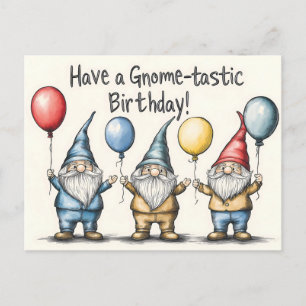 Carte Postale Illustration d'anniversaire Gnome adorable avec ba
