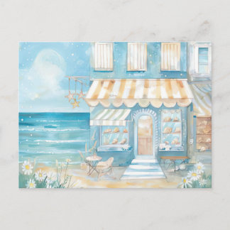 Carte Postale Illustration d'aquarelle de plage paysage pastel 