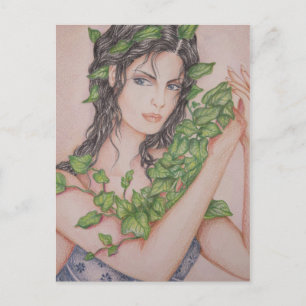Carte Postale Illustration d'art au crayon de portrait de fille 
