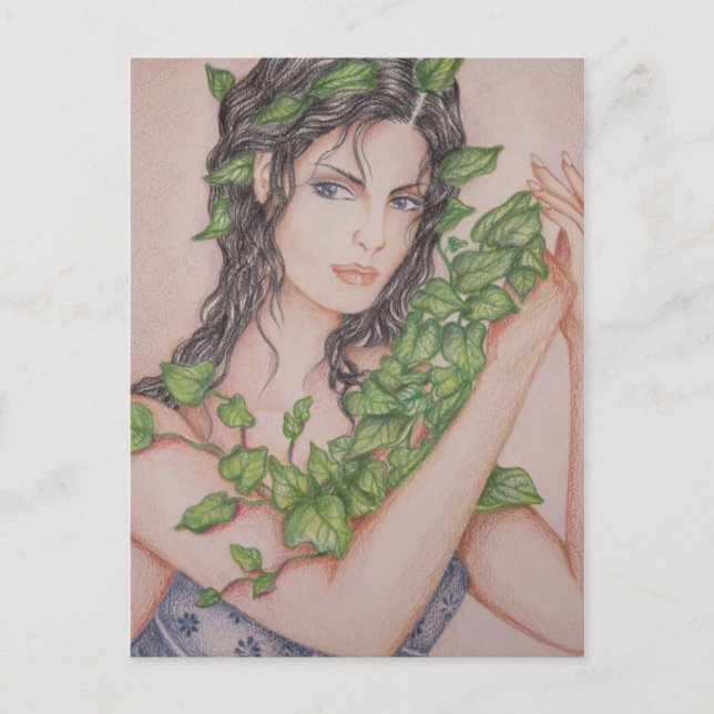 Carte Postale Illustration d'art au crayon de portrait de fille  (Devant)