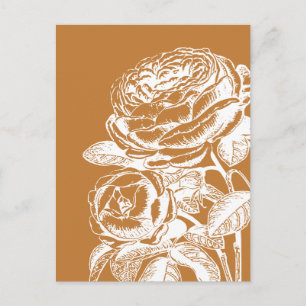 Carte Postale Illustration d'art de la ligne florale en moutarde