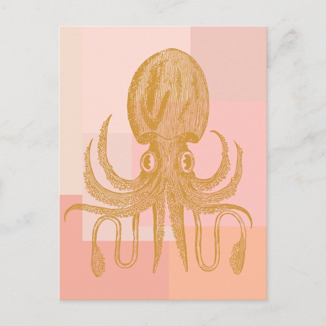 Carte Postale Illustration d'art octopus en rose et or (Devant)