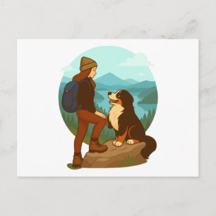 Carte Postale Illustration d'aventure de fille et de chien de mo