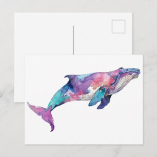 Carte Postale Illustration de baleine colorée petite