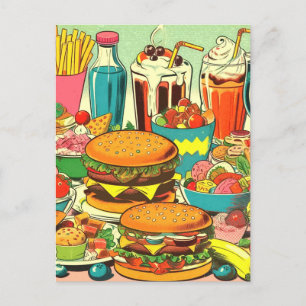 Carte Postale Illustration de bande dessinée alimentaire rétro