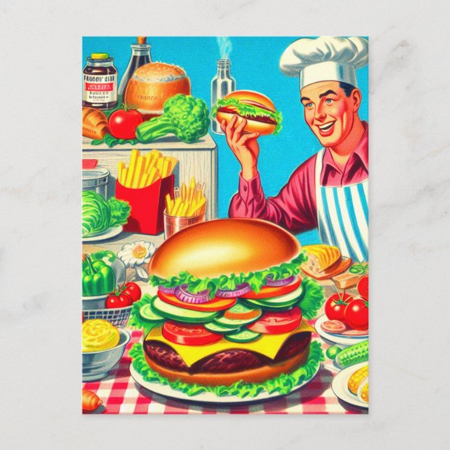 Carte Postale Illustration de bande dessinée Retro Hamburger (Devant)