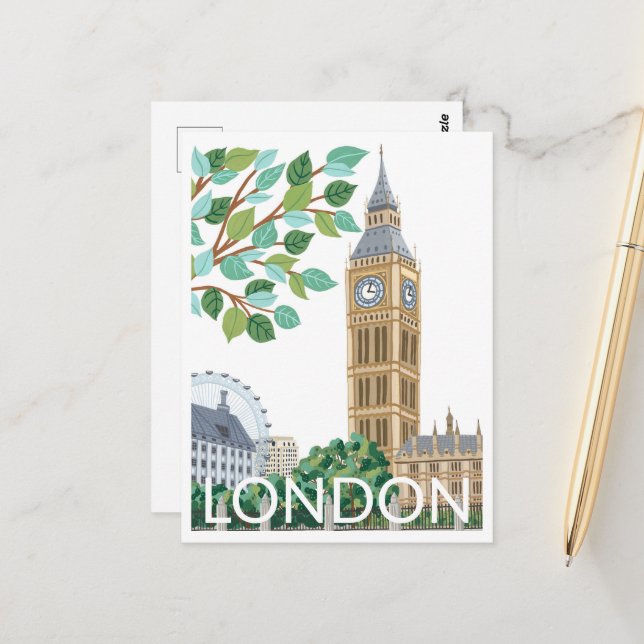 Carte Postale Illustration de Big Ben London (Devant/Arrière en situation)