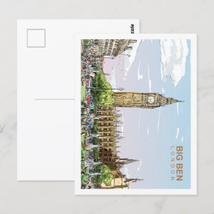 Carte Postale Illustration de Big Ben London célèbre Travel Plac
