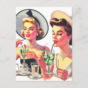 Carte Postale Illustration de boisson vintage Girls