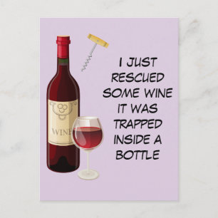 Carte Postale Illustration de bouteille de vin et de verre