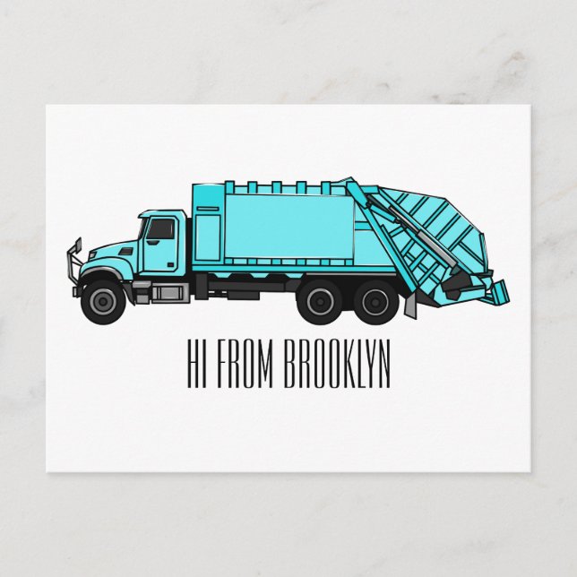 Carte Postale Illustration de camion à ordures (Devant)