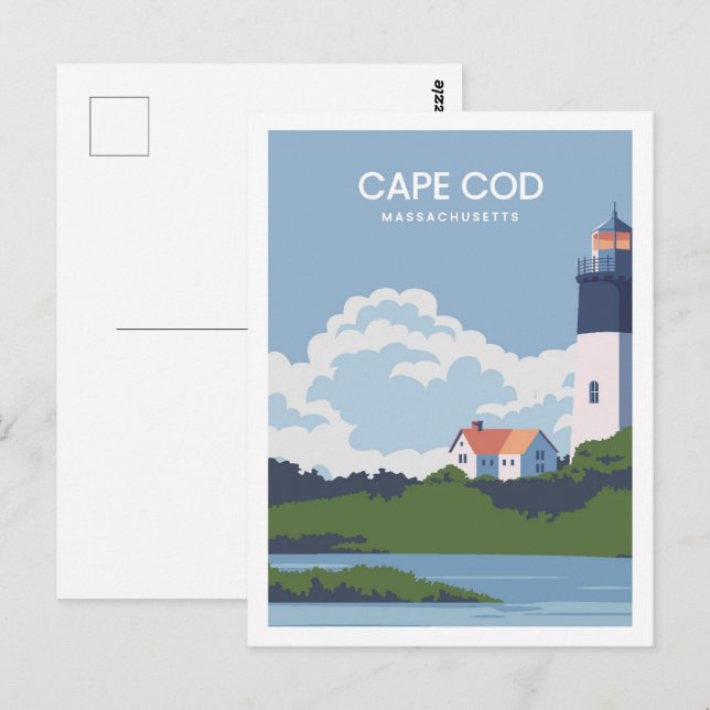 Carte Postale Illustration de Cape Cod Massachusetts Travel Plac (Devant / Derrière)