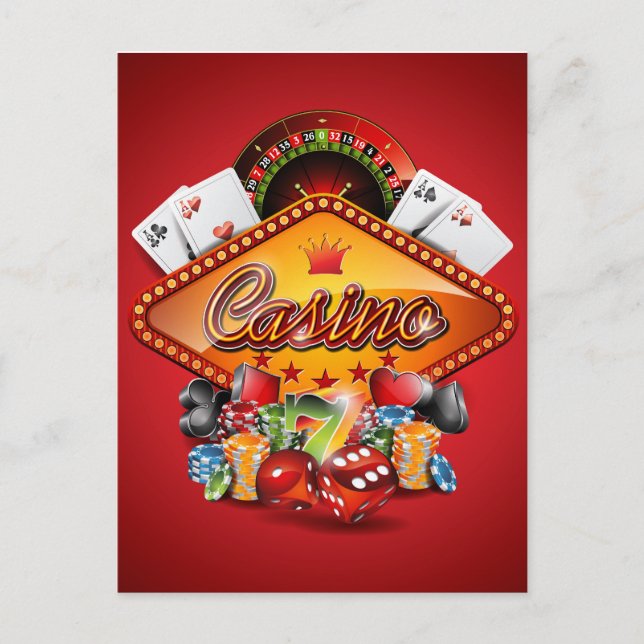 Carte Postale Illustration de casino avec éléments de jeu (Devant)