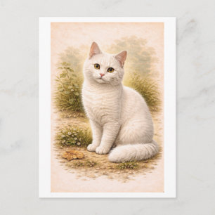 Carte Postale Illustration de chat blanc de style vintage