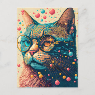 Carte Postale Illustration de chat Kitty coloré