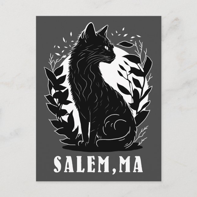 Carte Postale Illustration de chat noir | Salem (Devant)