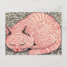 Illustration de chat rose endormi - Encre surréali