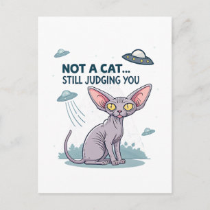 Carte Postale Illustration de chat Sphynx UFO Sarcastique