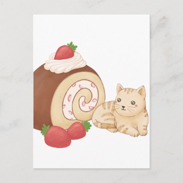 Carte Postale Illustration de chats et de desserts mignons (Devant)