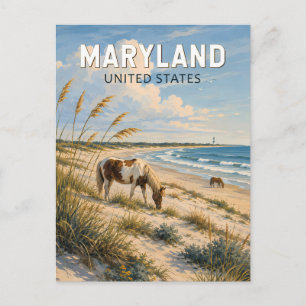 Carte Postale Illustration de cheval du Maryland Art de voyage V