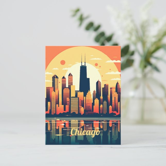 Carte Postale Illustration de Chicago Skyline en Orange (Debout devant)