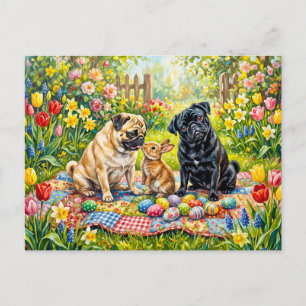 Carte Postale Illustration de chien Mops de pique-nique de Pâque