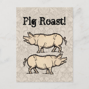 Carte Postale Illustration de cochon antique mignon vintage