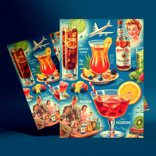 Carte Postale Illustration de cocktails vintages