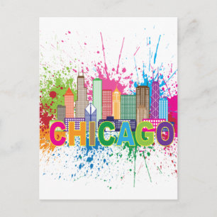Carte Postale Illustration de couleur Abstraite de Chicago IL Sk