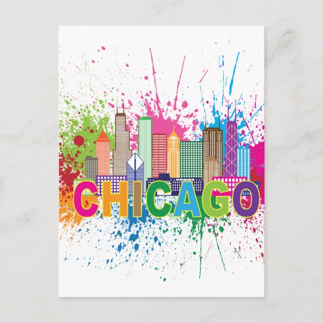 Carte Postale Illustration de couleur Abstraite de Chicago IL Sk (Devant)