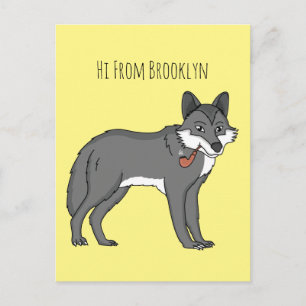 Carte Postale Illustration de dessin animé de loup gris avec pip