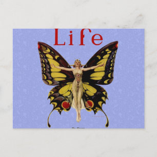 Carte Postale Illustration de femme volant papillon Flapper
