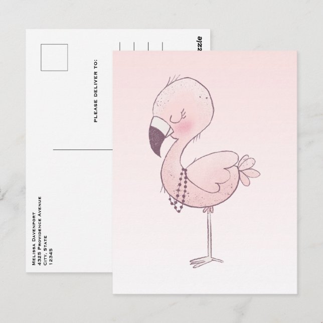 Carte Postale Illustration de Flamant rose rose mou (Devant / Derrière)