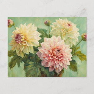 Carte Postale Illustration de fleurs de dahlia en fleurs 