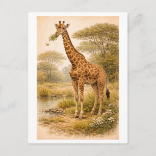 Carte Postale Illustration de girafe à l'ancienne