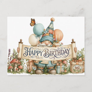 Carte Postale Illustration de gnome d'anniversaire avec ballons