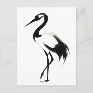 Carte Postale Illustration de grue d'encre - Design de pinceau z
