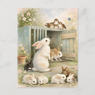 Carte Postale Illustration de jardin de lapin vintage Cottagec