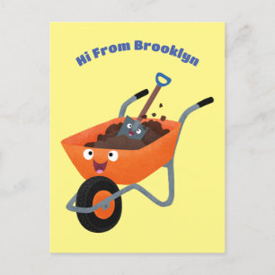 Carte Postale Illustration de la brouette en brouette orange trè