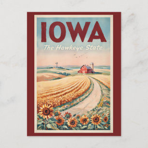 Carte Postale Illustration de la campagne de l'Iowa Art de voyag