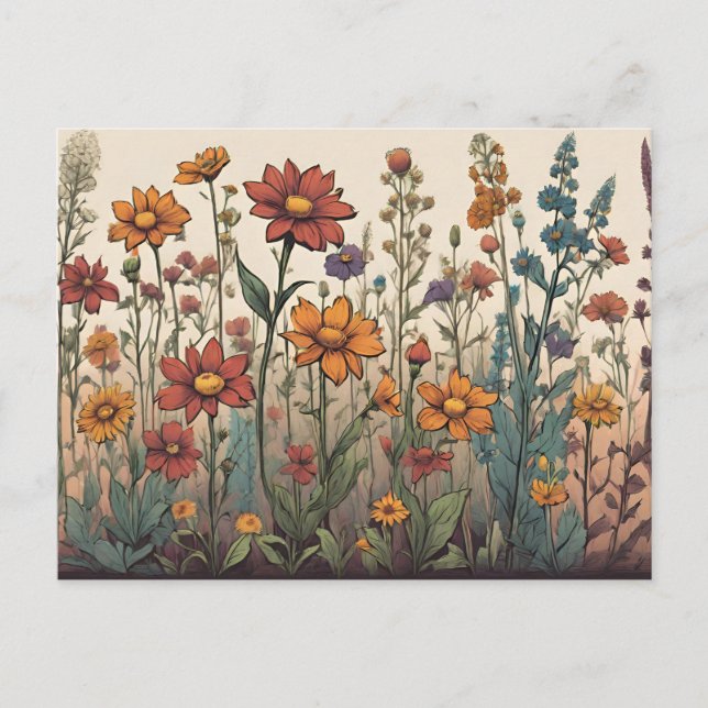 Carte Postale Illustration de la croissance des fleurs sauvages  (Devant)