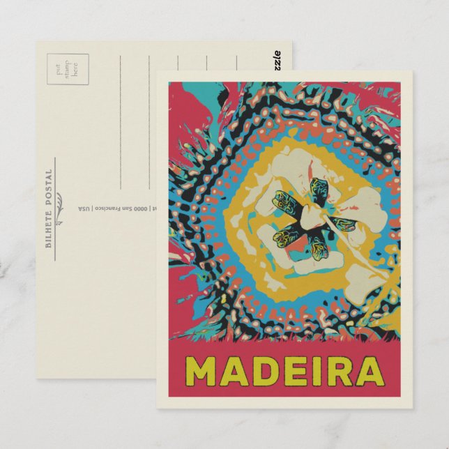 Carte Postale Illustration de la fleur de passion de Madère Port (Devant / Derrière)