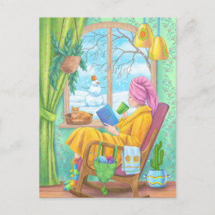 Carte Postale Illustration de la maison d'hiver confortable dess