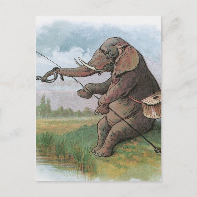 Carte Postale Illustration de la pêche des éléphants (Devant)
