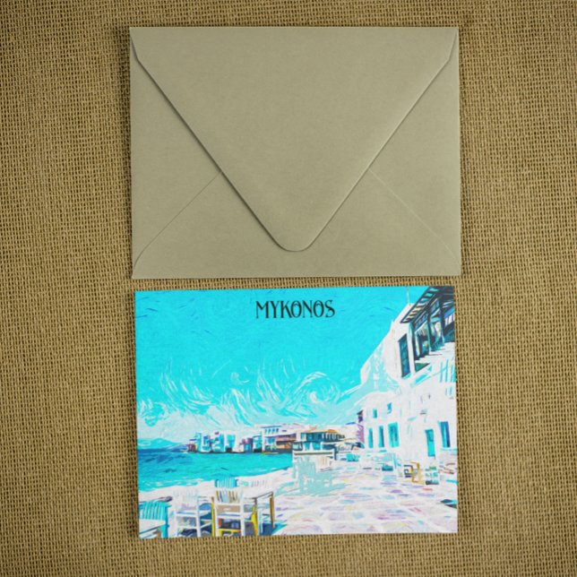 Carte Postale Illustration de la peinture à l'huile de la mer Eg (mykonos greece oil paint scenery)