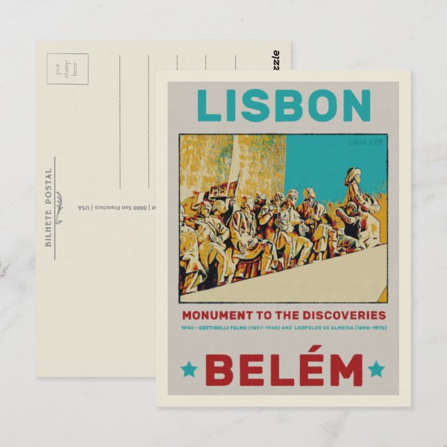 Carte Postale Illustration de la statue de Lisbonne Belem Portug (Devant / Derrière)